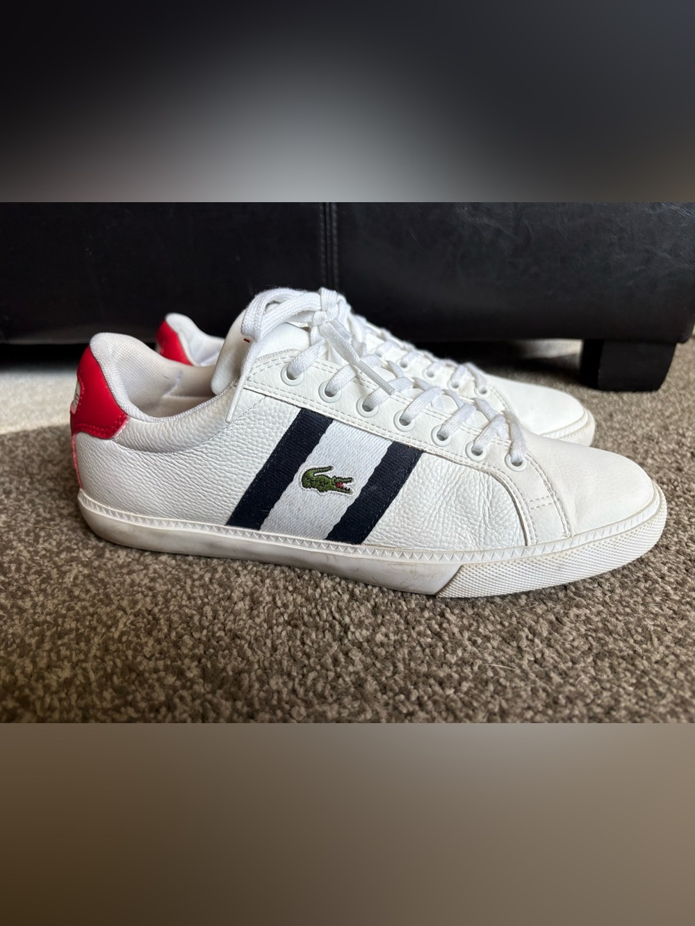 Lacoste White “Grad Vulc” Sneakers w/Red,Blue Accents and Logo - Picture 4 of 8
